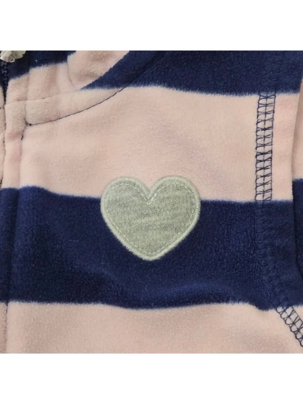 Carter's Girls Fleece Vest 18M Pink Navy Stripe Heart Full Zip Pockets